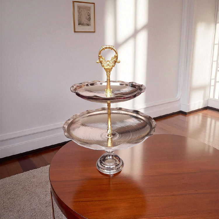 شیرینی خوری مسی دو طبقه با روکش کروم